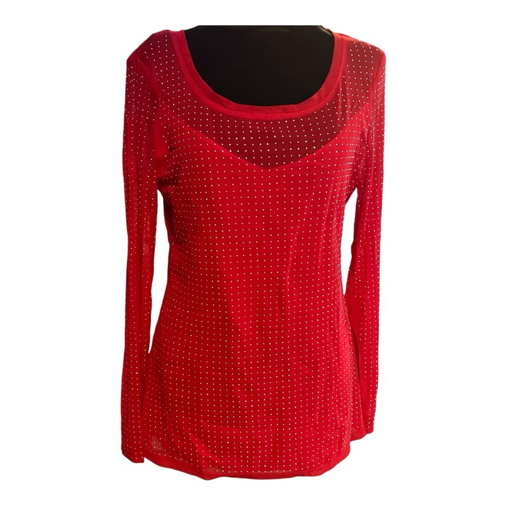 INC INTERNATIONAL CONCEPTS WOMEN'S RED LS STUDDED TOP SZ L